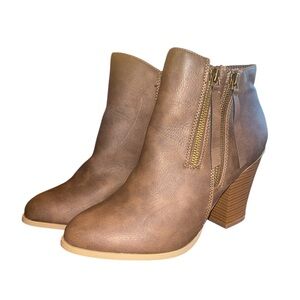 Journee Collection Brown Ankle Booties with Chunky Heel